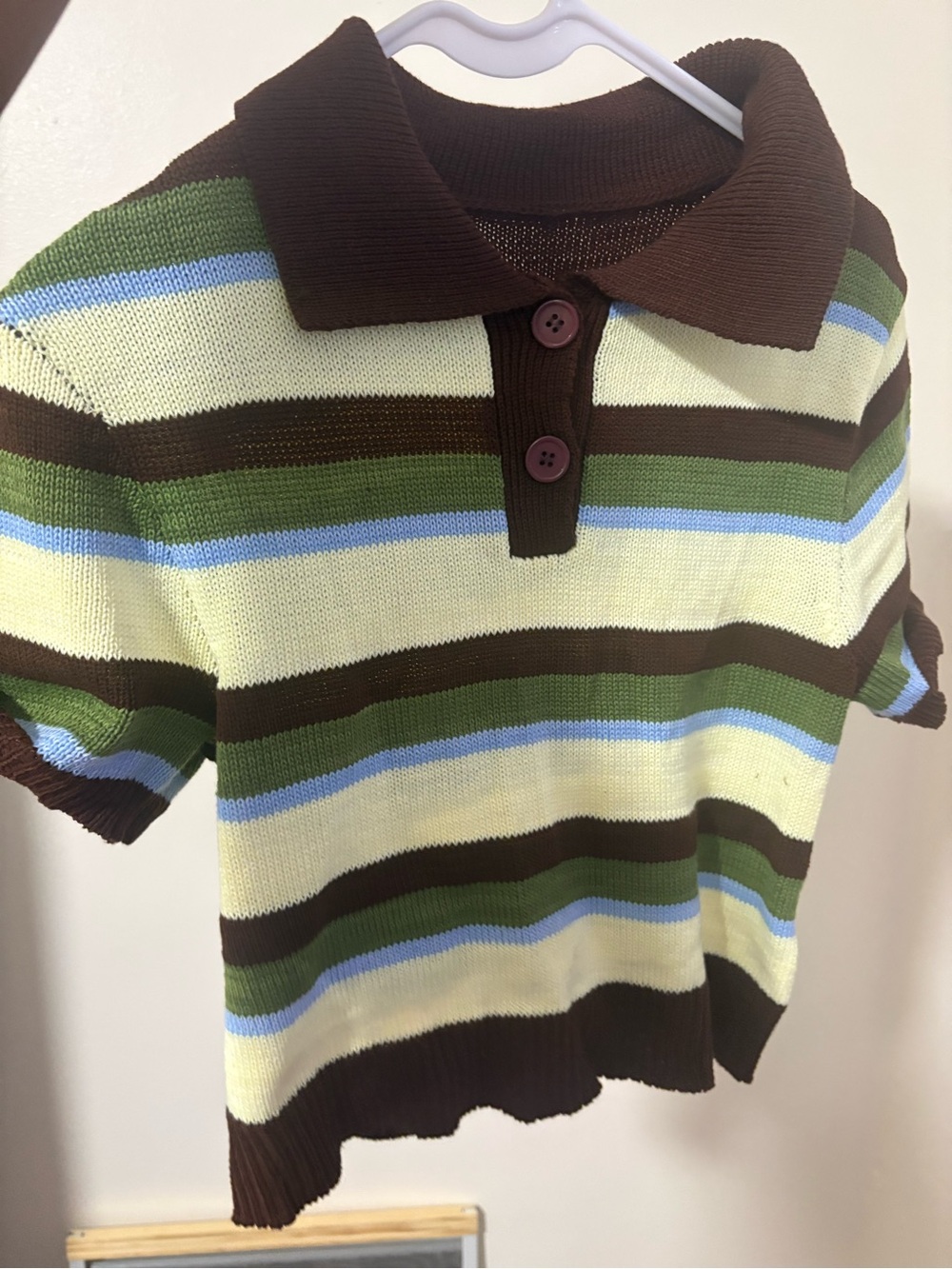 SHEIN Brown, Green, Cream & Blue Striped Knit Polo